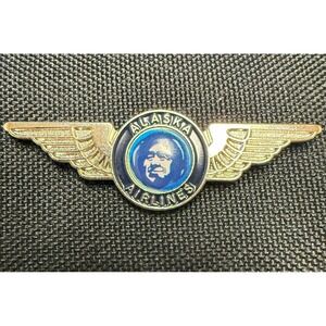 Alaska Airlines Pilot Wings Pin Silver Tone Eskimo Logo Aviation‎ Collectible